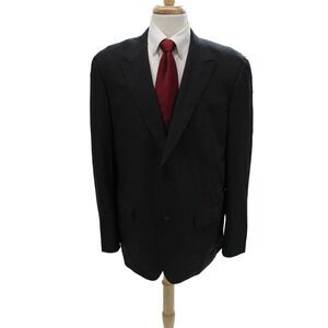Canali Men Black Solid Cupro Suit Jacket Button Collared Long Sleeve Size 40